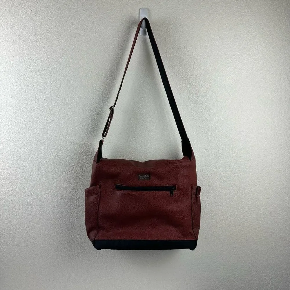 Timi & Leslie Football Stitch Men's Diaper‎ Bag Brown Leather Game Day Sporty